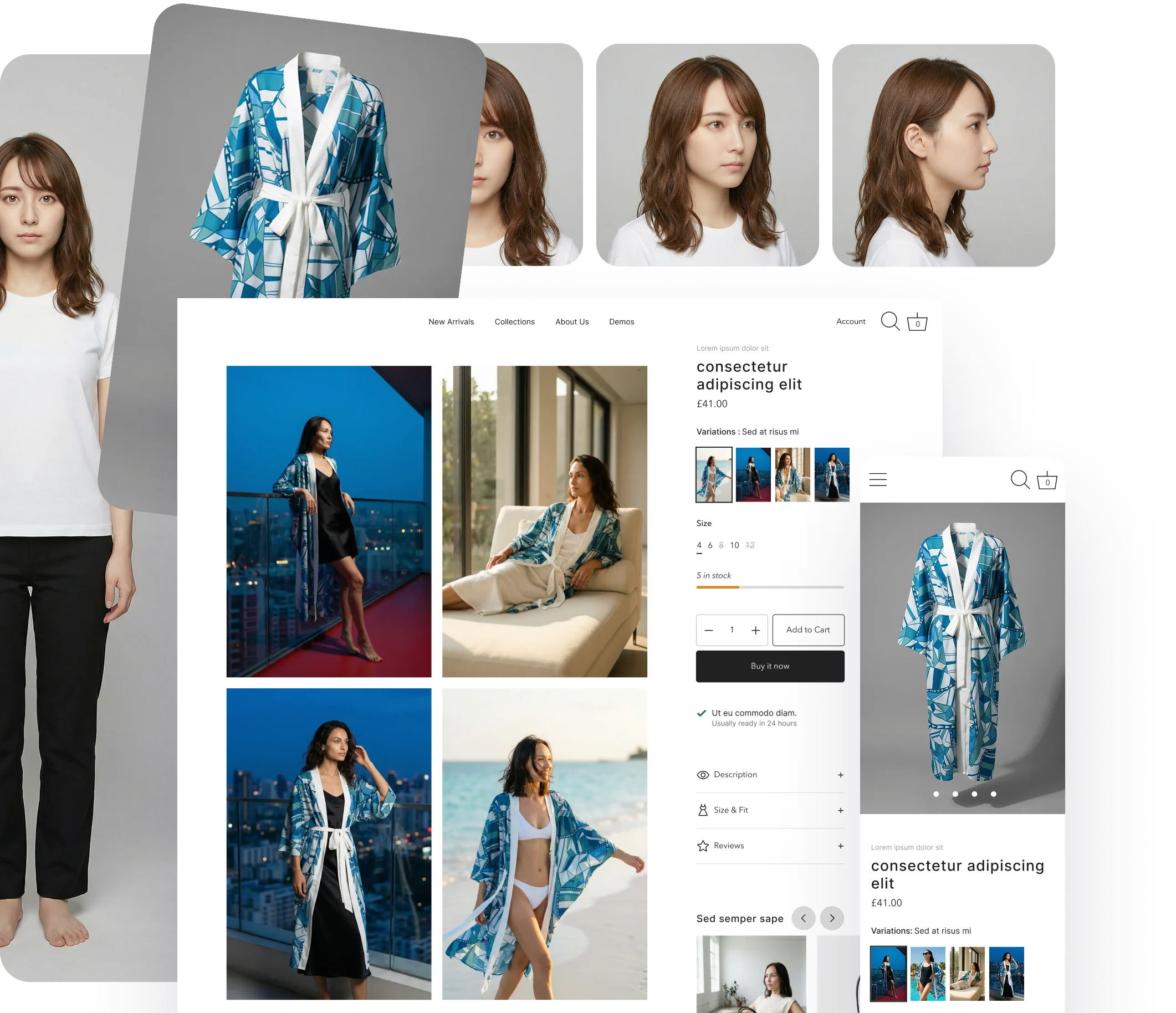 Storefront mockup collage used as the launch page hero visual
